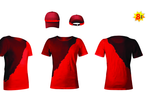 Set of t-shirts and baseball caps elements vector 04