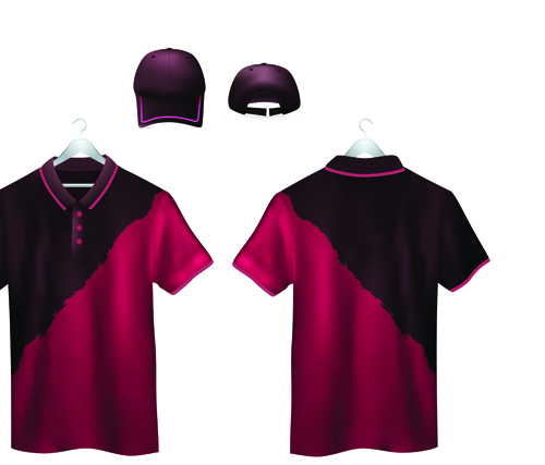 Set of t-shirts and baseball caps elements vector 05