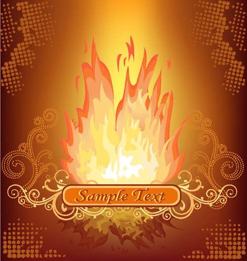 Set of Abstract Fire vector background 05