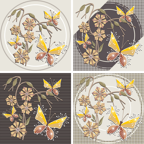 Floral and Butterfly Vintage Backgrounds Vector