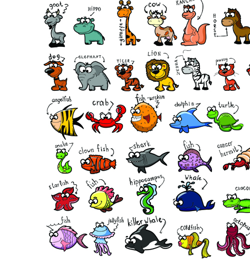 Set of funny animals vector 03