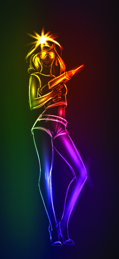Set of Girl model drawing neon light vector 01