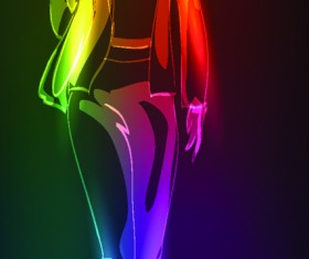 Set of Girl model drawing neon light vector 02