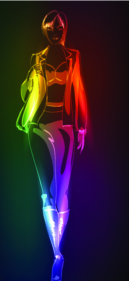 Set of Girl model drawing neon light vector 02