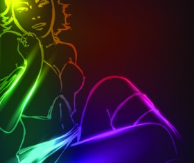 Set of Girl model drawing neon light vector 04
