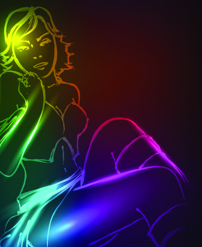 Set of Girl model drawing neon light vector 04