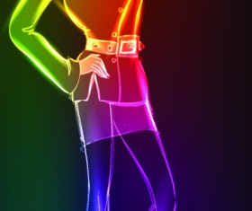 Set of Girl model drawing neon light vector 05