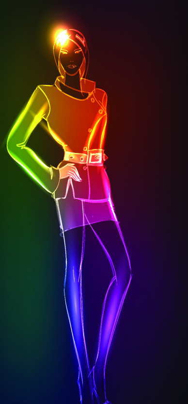 Set of Girl model drawing neon light vector 05