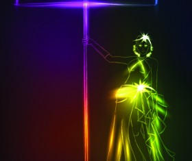 Set of Ornate neon light fashion model vector 01