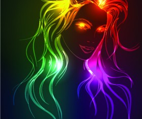 Set of Ornate neon light fashion model vector 02