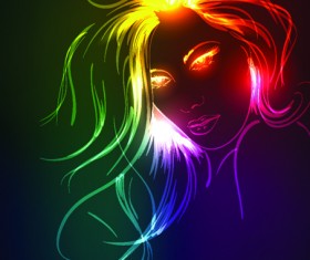 Set of Ornate neon light fashion model vector 05