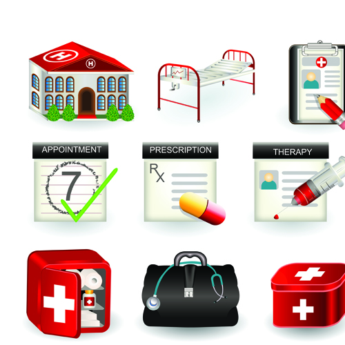 Set of Medicine elements icons vector 03