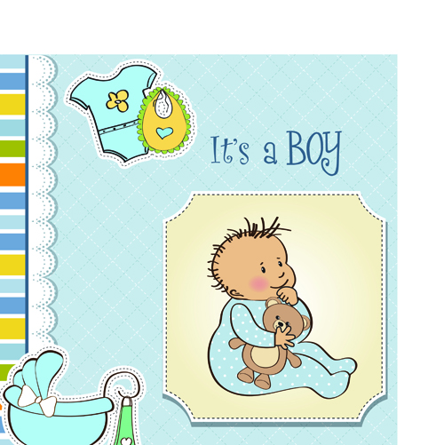 Girls and boys baby vector cards 01