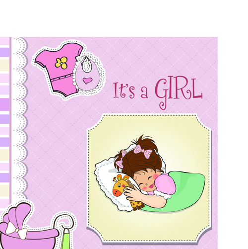 Girls and boys baby vector cards 02