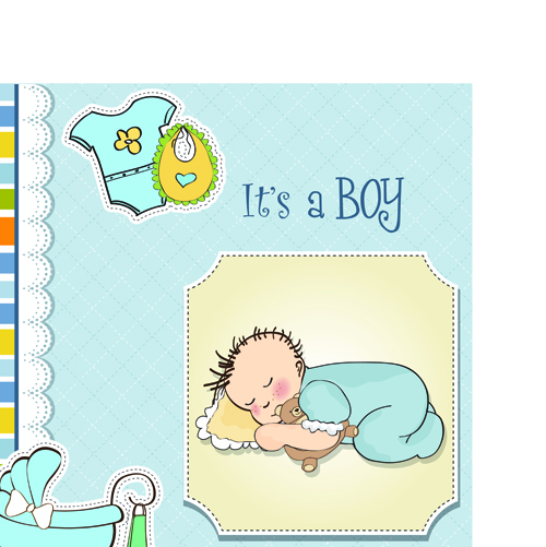 Girls and boys baby vector cards 03