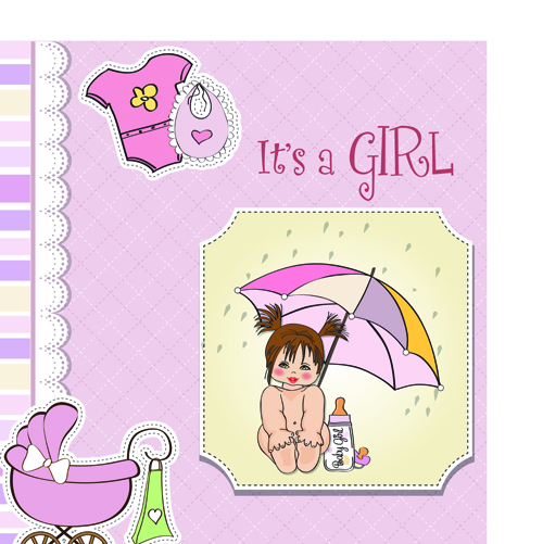 Girls and boys baby vector cards 04