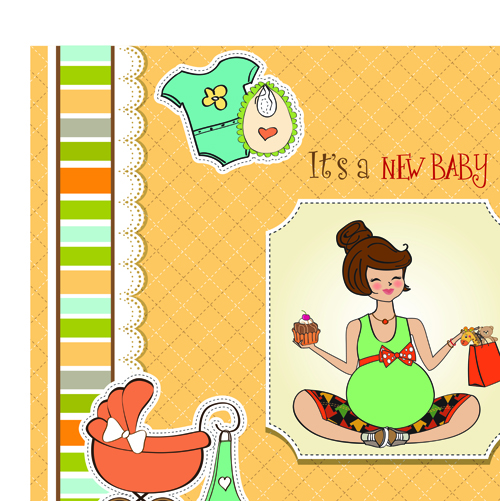 Girls and boys baby vector cards 05