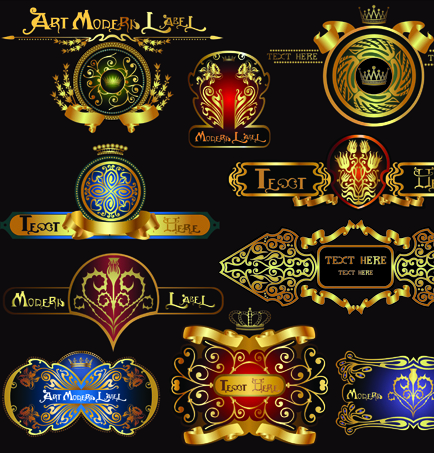 Set of Royal gold banner and luxury label vector 01 free download