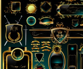 Set of Royal gold banner and luxury label vector 02