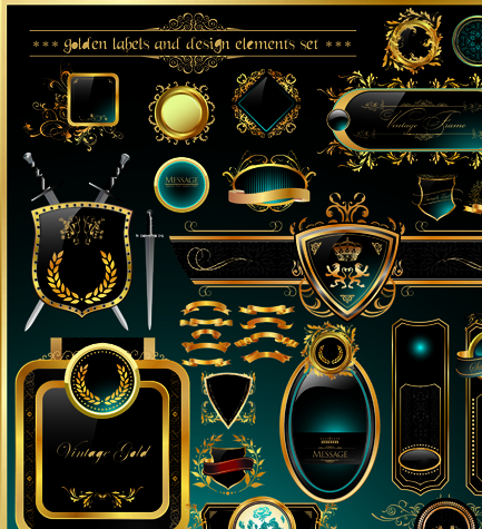 Set of Royal gold banner and luxury label vector 02