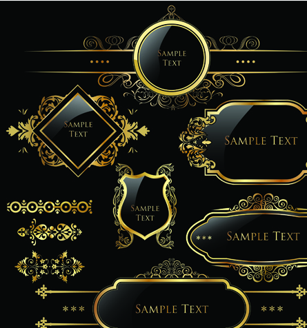 Set of Royal gold banner and luxury label vector 03