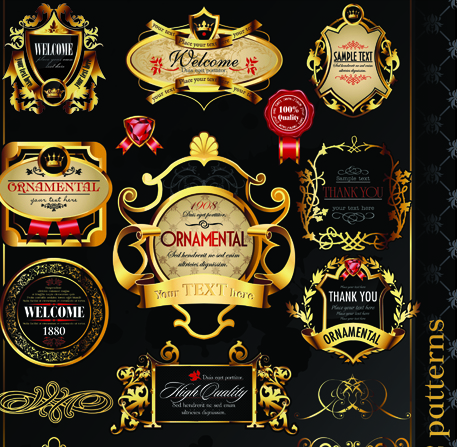 Set of Royal gold banner and luxury label vector 04