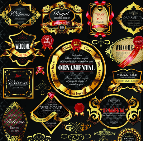 Set of Royal gold banner and luxury label vector 05