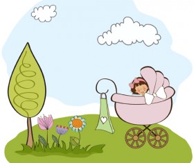 Spring cute Baby cards vector 01