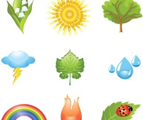 Sunshine,Leaves,Lightning,Raindrop and Rainbow vector set