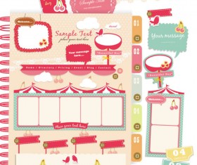 Set of cute Pink Label Stickers vector 04