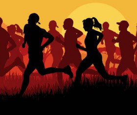 Set of running Silhouettes vector 02