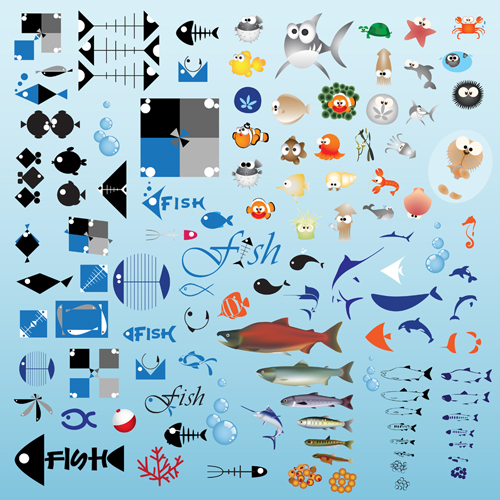 Set of Various Fish vector 04