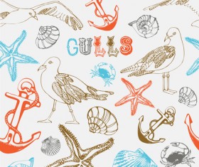 Set of Marine Small animals seamless pattern vector 01