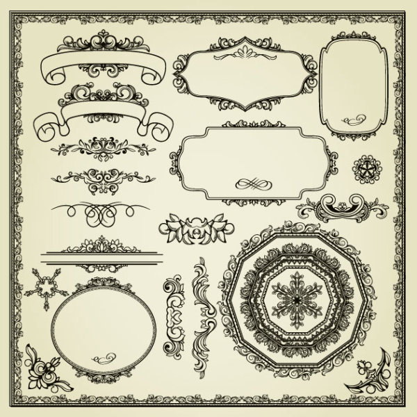 Vintage Style Frames and Borders vector set 02