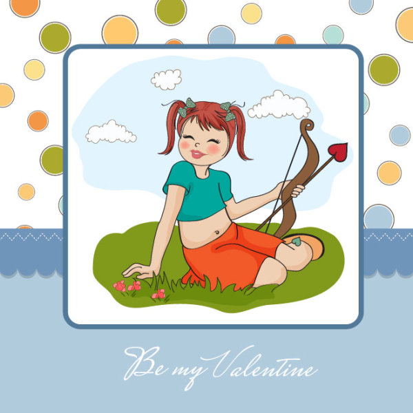 Set of cute girl elements card vector 01