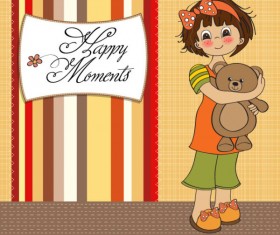 Set of cute girl elements card vector 02