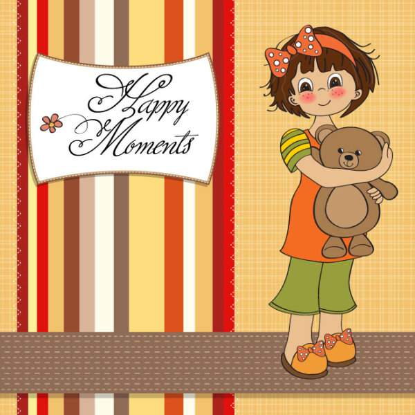 Set of cute girl elements card vector 02