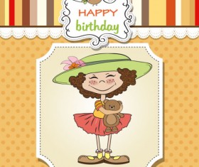 Set of cute girl elements card vector 03