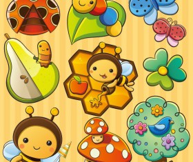cute cartoon Insects and plants vector 01