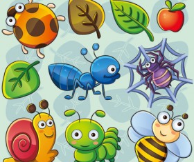 cute cartoon Insects and plants vector 02