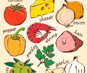 Set of Various food elements vector 01
