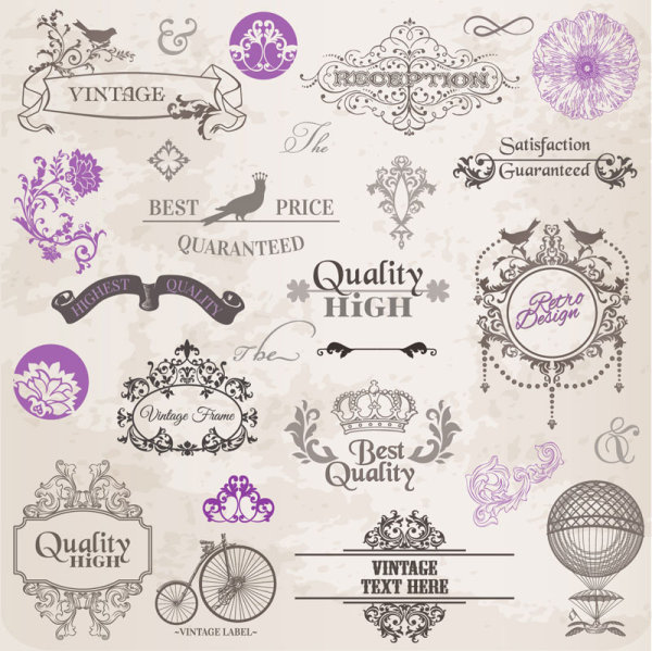 Elements of ornate Pattern and Borders vector 01