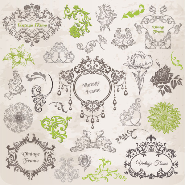 Elements of ornate Pattern and Borders vector 02