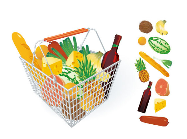 Supermarket Shopping elements vector 04