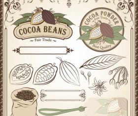 Cocoa beans elements of labels and Pattern ,Borders vector