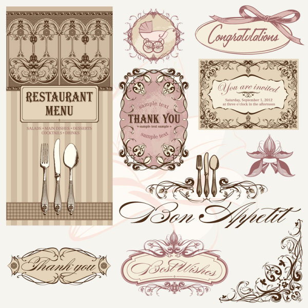 Vintage Restaurant menu design elements vector