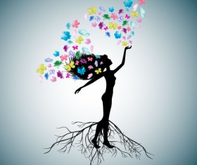 Set of Tree People Silhouettes vector 01