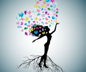 Set of Tree People Silhouettes vector 04