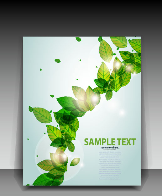 Green leave flyer and cover brochure background vector 03