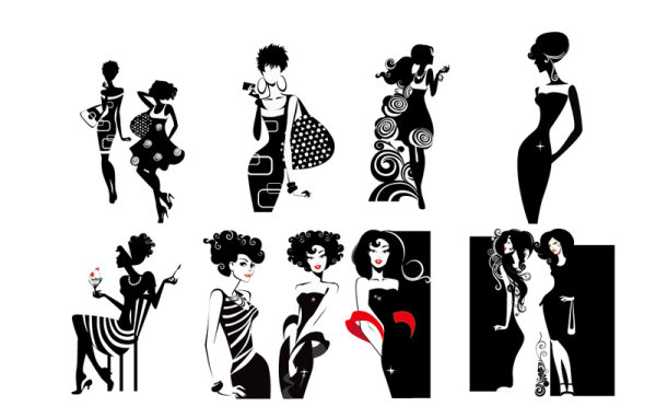Fashion beauty elements vector Silhouettes